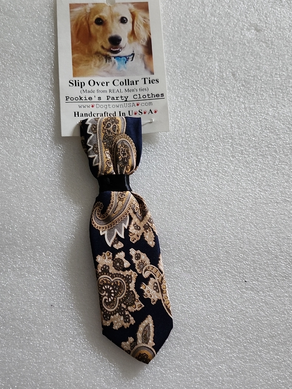 Navy & Gold Paisley Slip-Over Dog Collar Tie